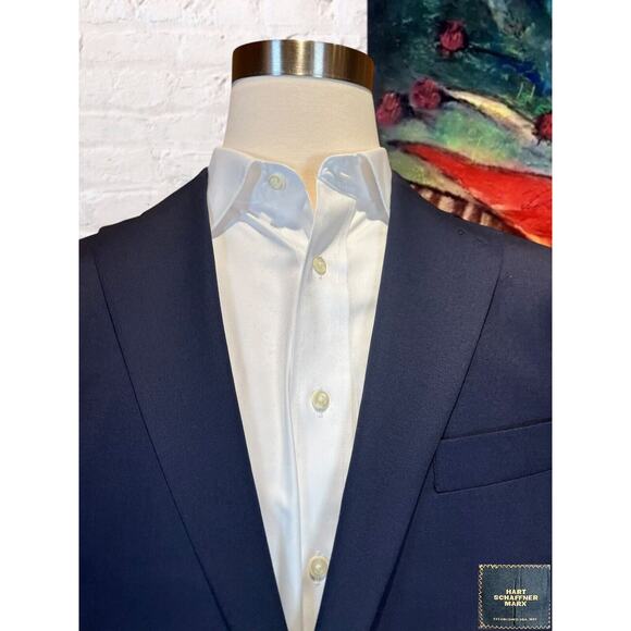 Hart Schaffner Marx 42R Basic Navy Blue Blazer Sport Coat Suit Jacket - Picture 2 of 15